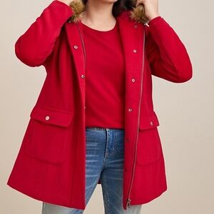 NWT Torrid Chic Red Wool Zip Front Coat with Faux Fur Trim Size 4X